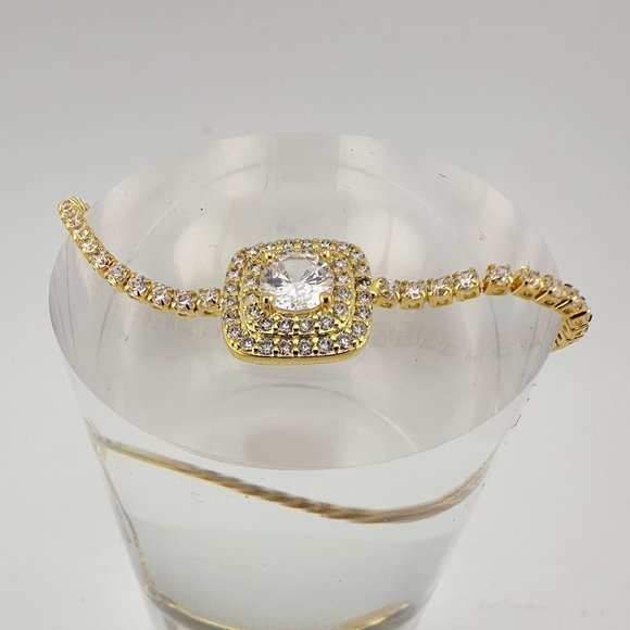 14kt Gold Plated Bolo Bracelet with 4.5 Carat White Topaz Gemstones - Picture 3 of 8